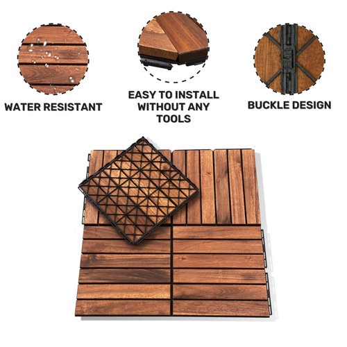 BEEFURNI 12" x 12" Wood Interlocking Deck Tile in Brown Wayfair